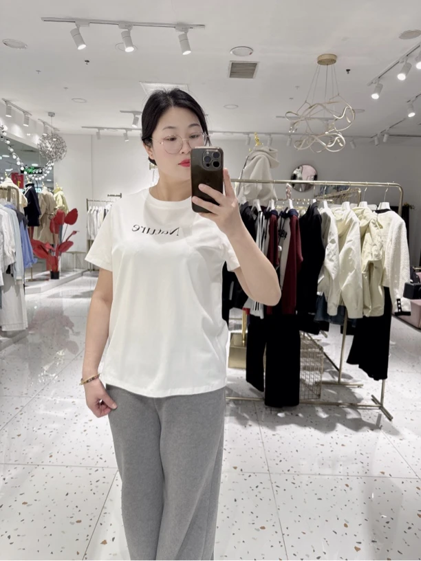 麦寻春夏季新款T恤白色针织时尚百搭洋气休闲常规款