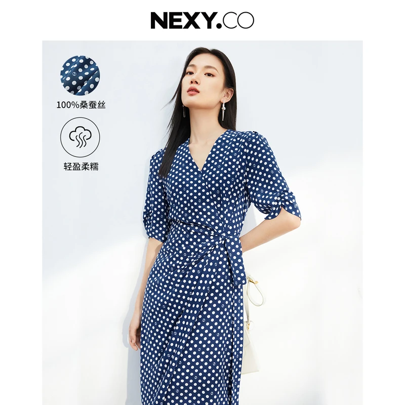 NEXY.CO/奈蔻连衣裙|波点|桑蚕丝|气质显瘦|收腰|高定|XF04611N8