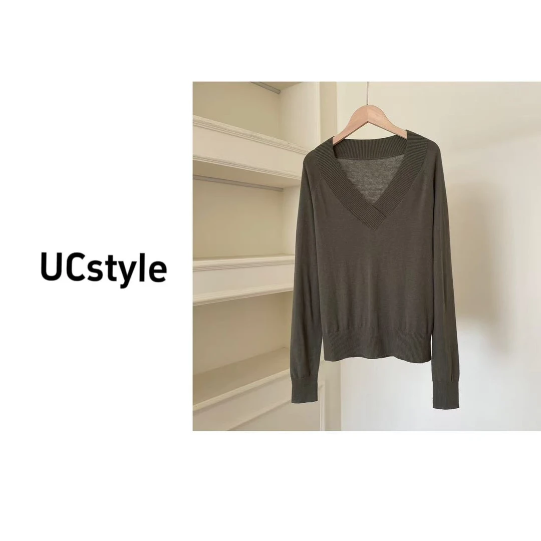 FD24S217纯色V领插肩袖针织衫主播穿S码