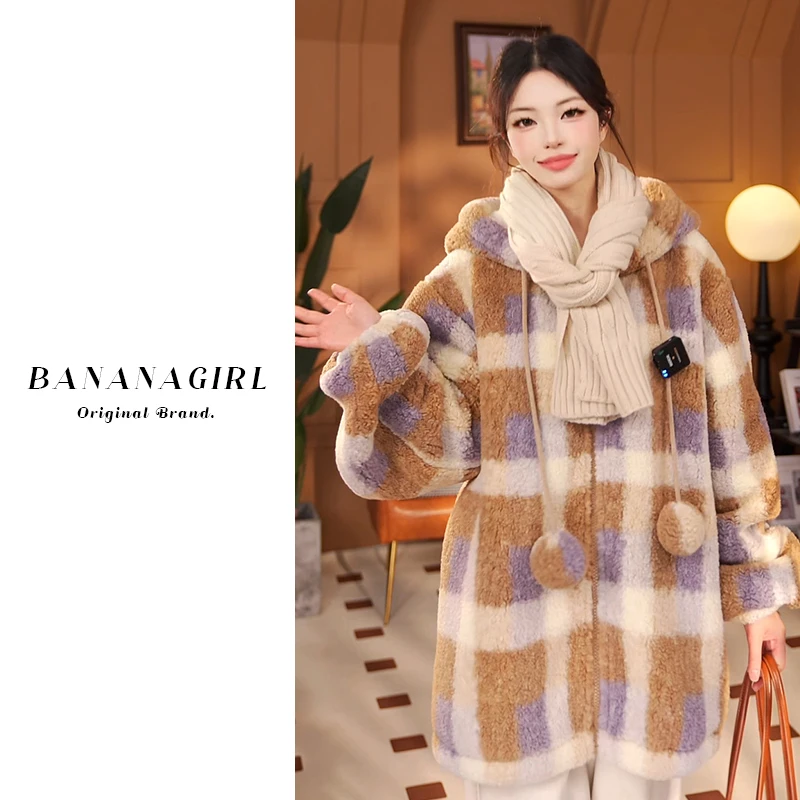 香蕉女孩【芋泥牛乳】睡衣女秋冬新年连帽外套加绒加厚家居服可外穿