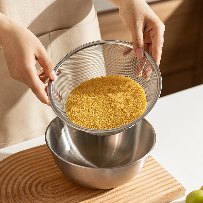 28cm【西藏包邮】洗菜盆沥水篮不锈钢淘米盆厨房洗水果滤水淘米神器