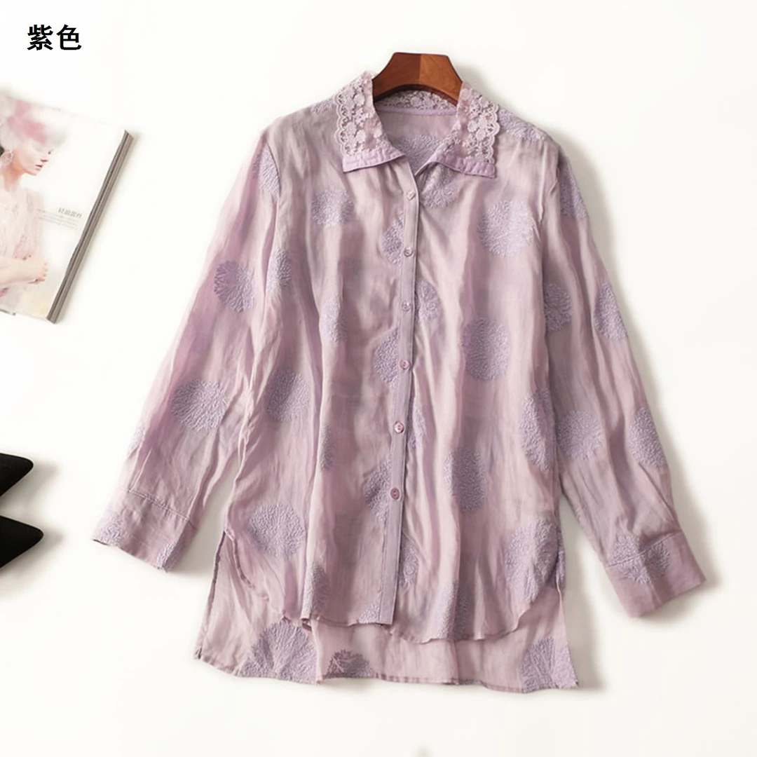 411292秋中长款长袖翻领复古衬衫时尚碎花上衣休闲文艺衬衣