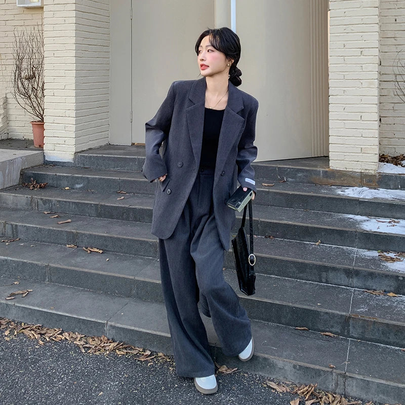 超火流行灰色西装套装裤女春秋2025新款通勤气质ootd韩系又a又飒