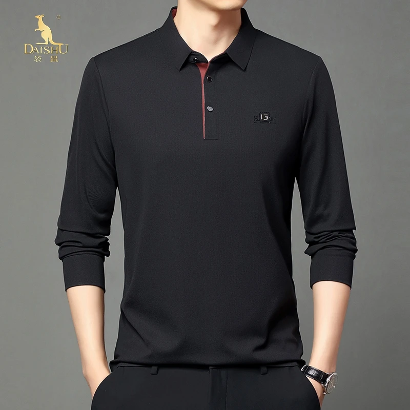 Dai Shu/袋鼠春季长袖男3040岁打底薄款t恤时尚男装翻领Polo衫