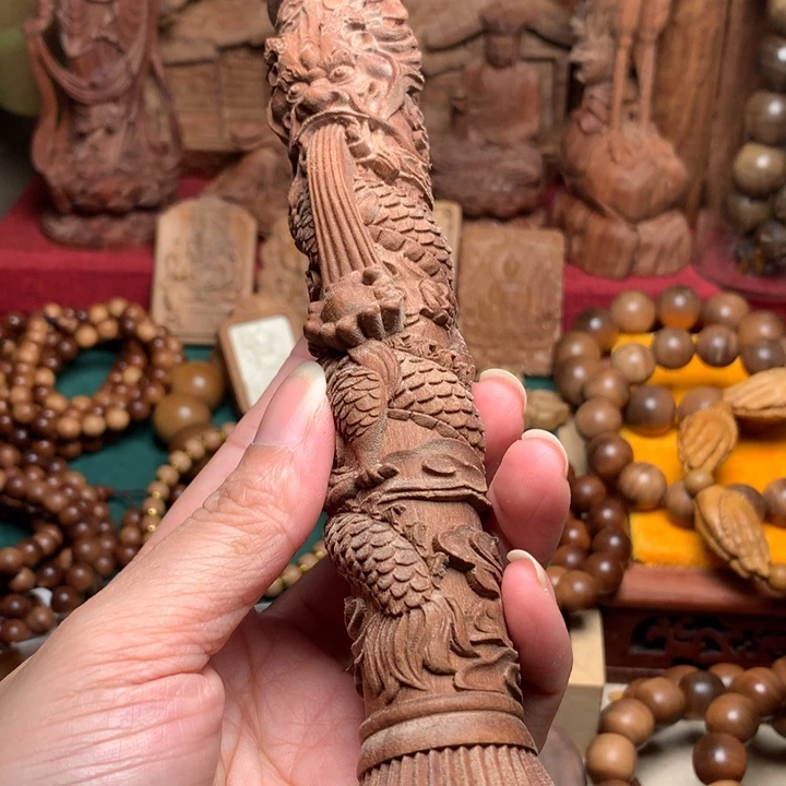 檀香木把件老山檀龙笔
