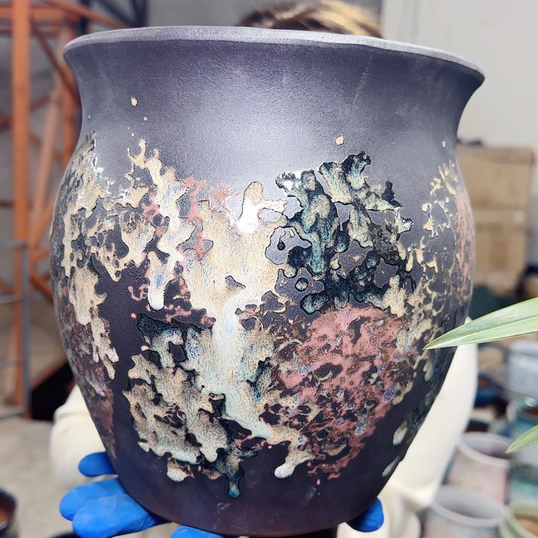 紫砂花盆高23口22