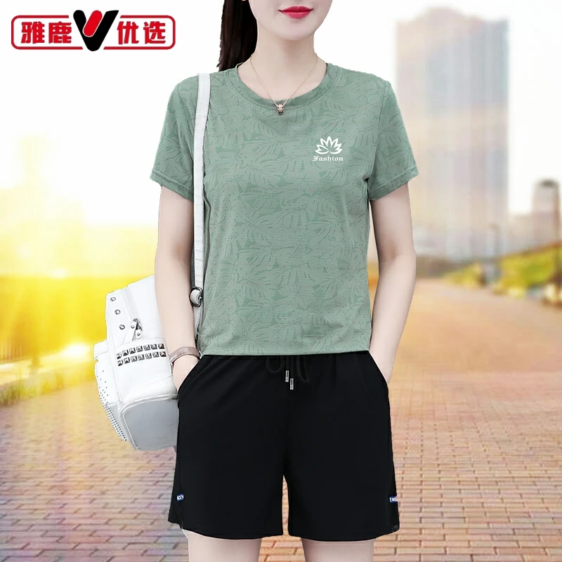 雅鹿优选运动套装女士2025年夏季新款时尚休闲显瘦短袖短裤两件套