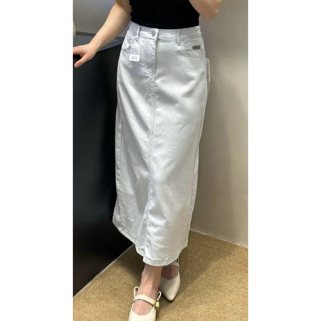 妮妮家8015夏季新款a字高腰显瘦气质开叉牛仔半身裙