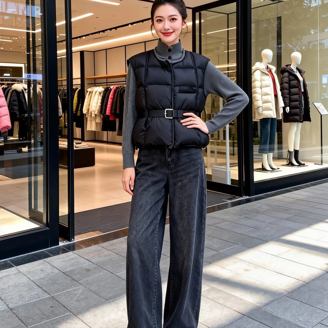 加绒直筒阔腿牛仔裤21001