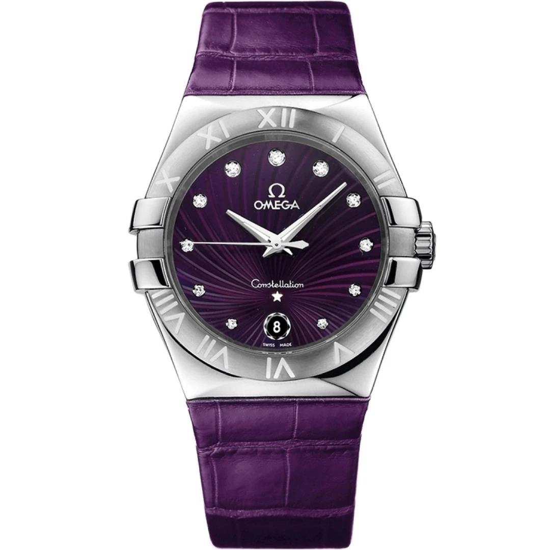 99新 Omega/欧米茄 35表径/星座/精钢/紫盘/石英/女士腕表名表