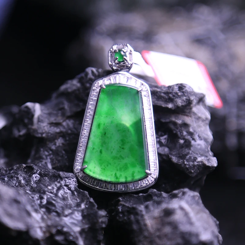 翠贤堂【官方】848天然A货翡翠满绿无事牌吊坠