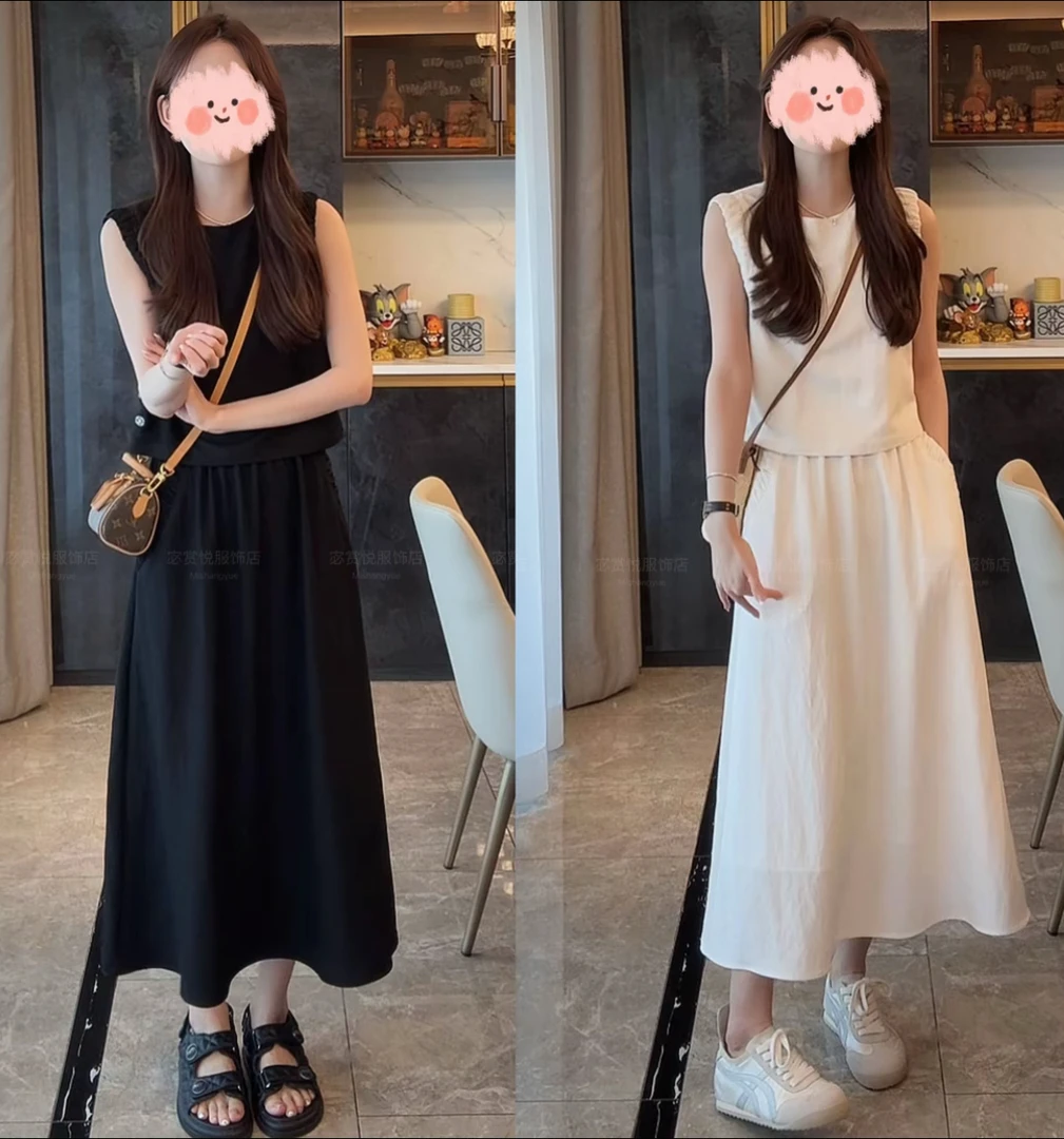 2025夏季新款纯欲慵懒风女装无袖花边上衣显瘦百搭半身裙气质套装