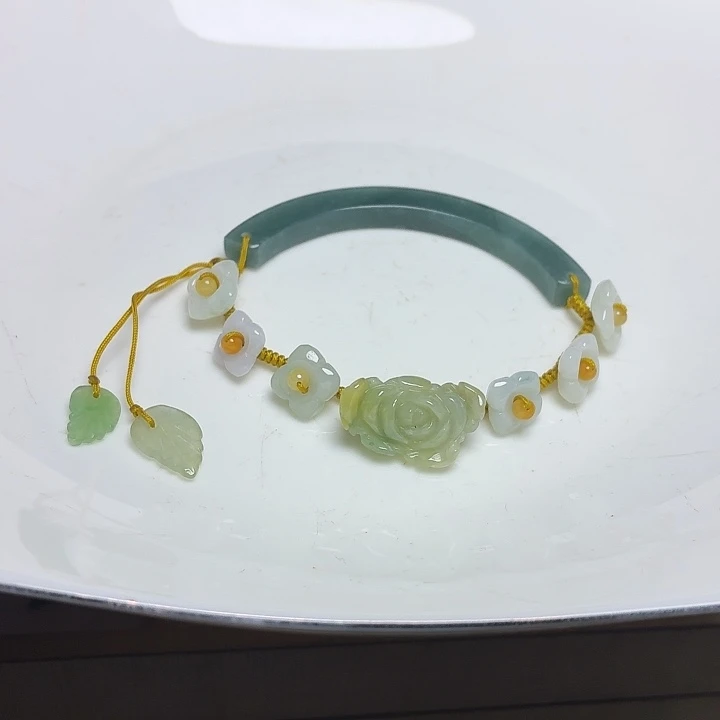 翡翠未镶嵌手链繁花半镯手围16cm