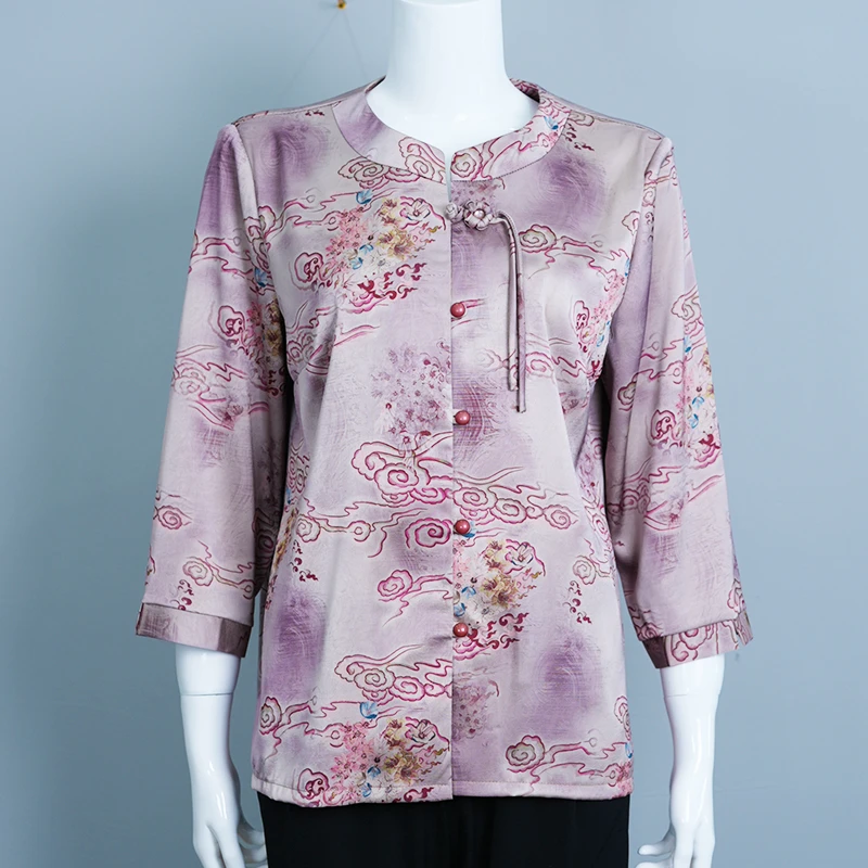 中老年妈妈装奶奶装夏季国风1号经典宽松舒适七分袖衬衫