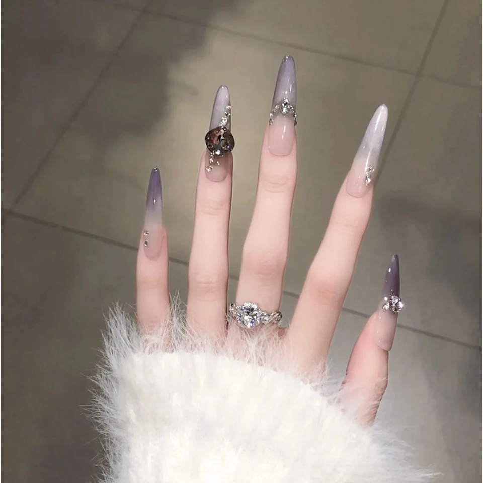 【清冷紫衣】纯手工猫眼美甲穿戴甲紫色九紫离火裸色渐变高级甲片贴