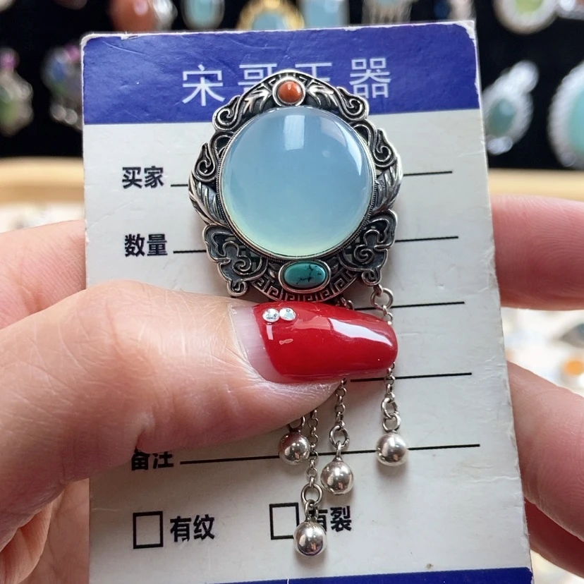 【闪购商品】岫玉吊坠(不含链)银S925镶嵌波*腿
