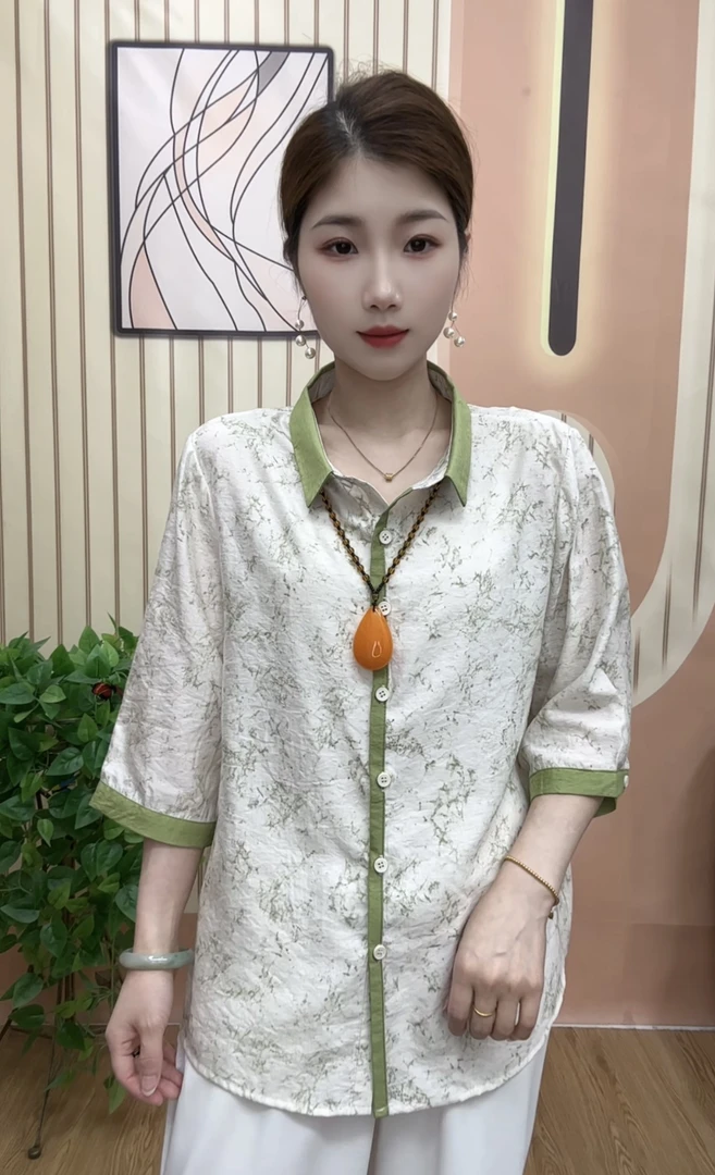 夏季薄款翻领宽松减龄时尚洋气撞色衬衫