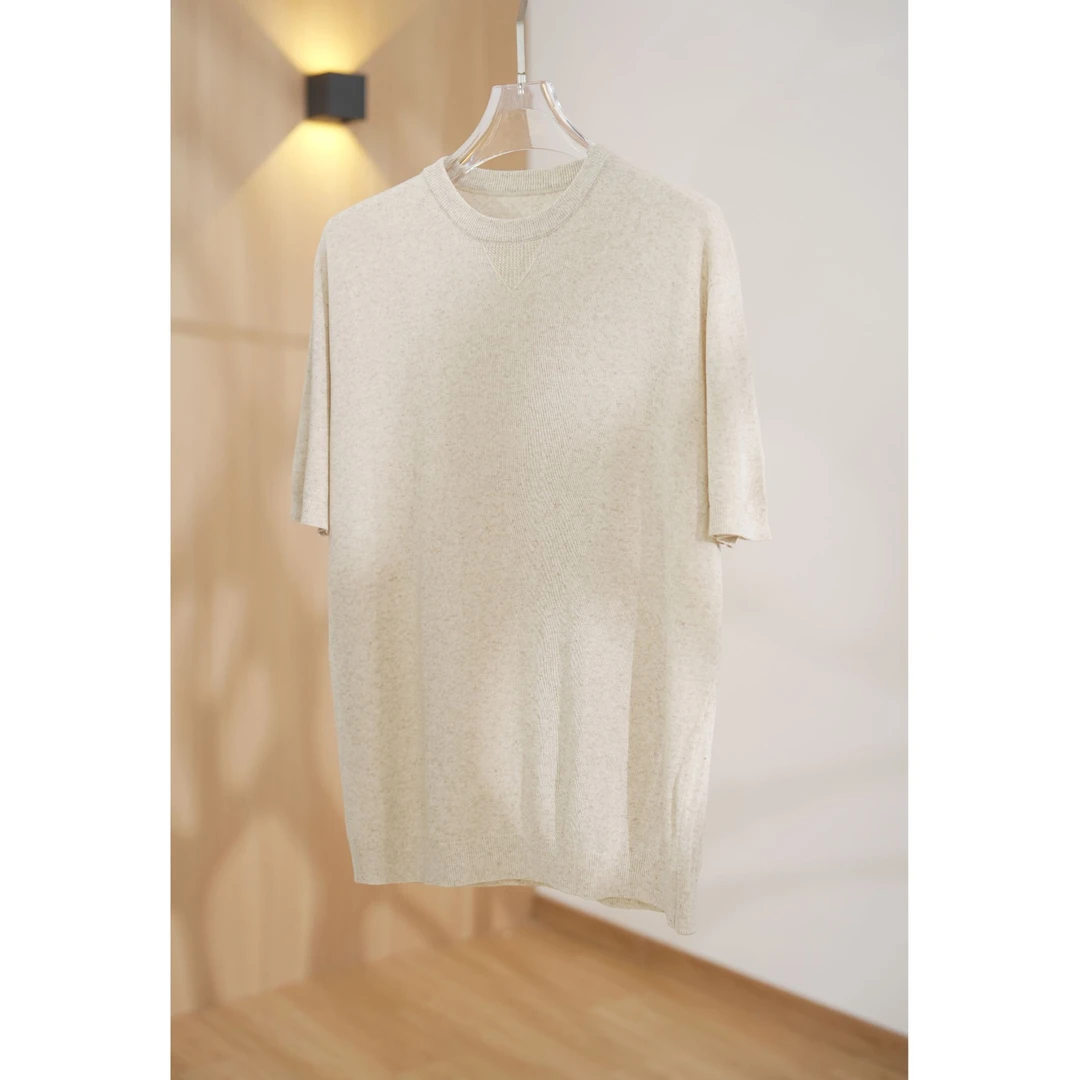 K1【提花针织t恤】夏季【亚麻】天丝薄款亲肤提花针织短袖男款针织衫