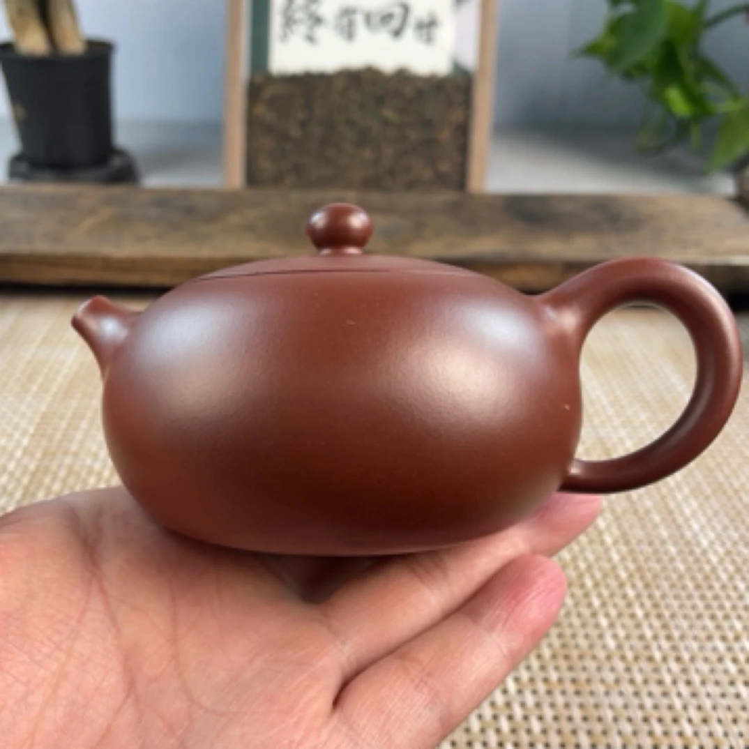 宜兴原矿紫砂壶龙血砂扁西施200CC红泥精美手制