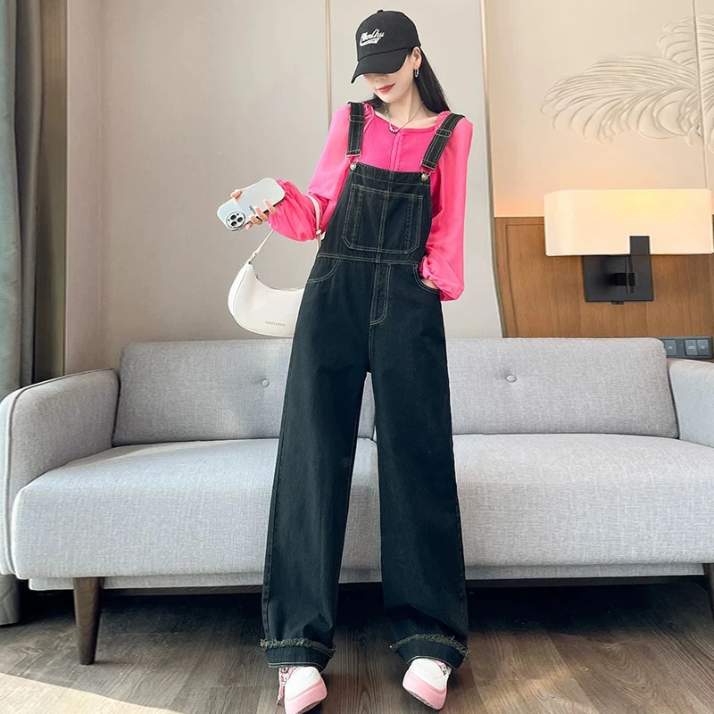 【301-360】【直播拍链接】牛仔背带长裤直筒宽松牛仔阔腿背带裤