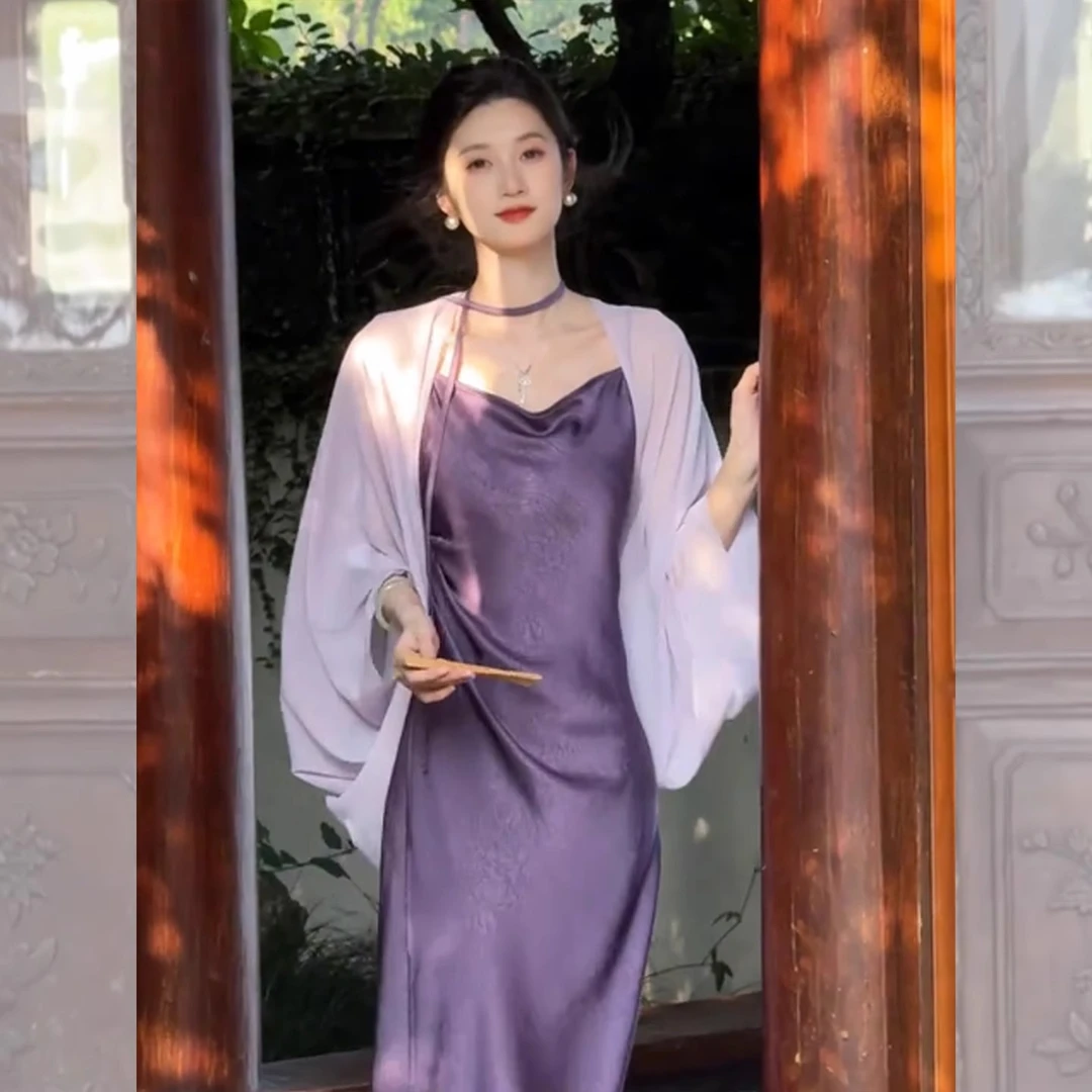 轻国风雪纺防晒开衫女夏季配旗袍裙子外搭小披肩薄纱百搭外套上衣