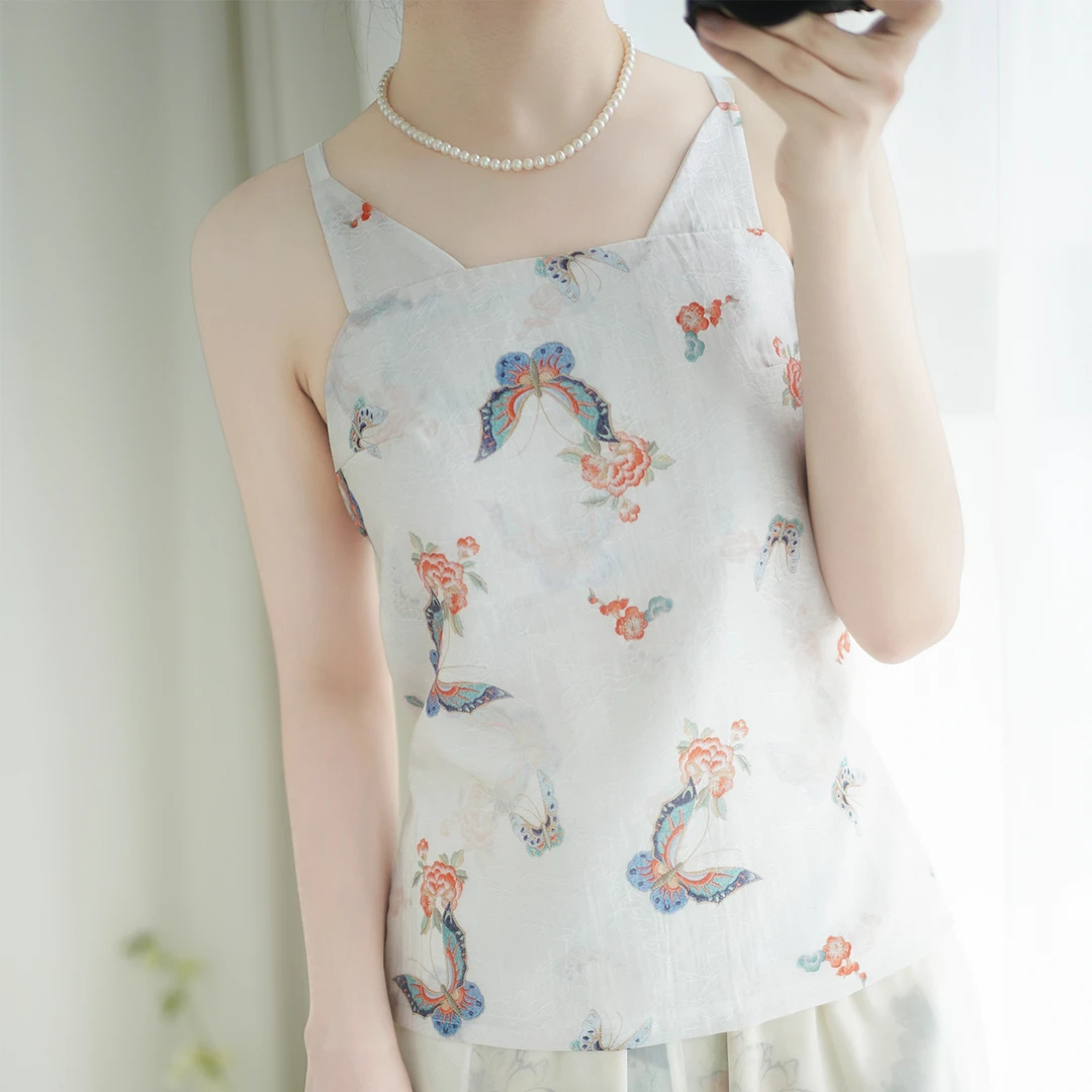 赭颜汉服原创仿黄昇墓宋抹天丝提花印花蝴蝶山水抹胸内搭汉服爆款