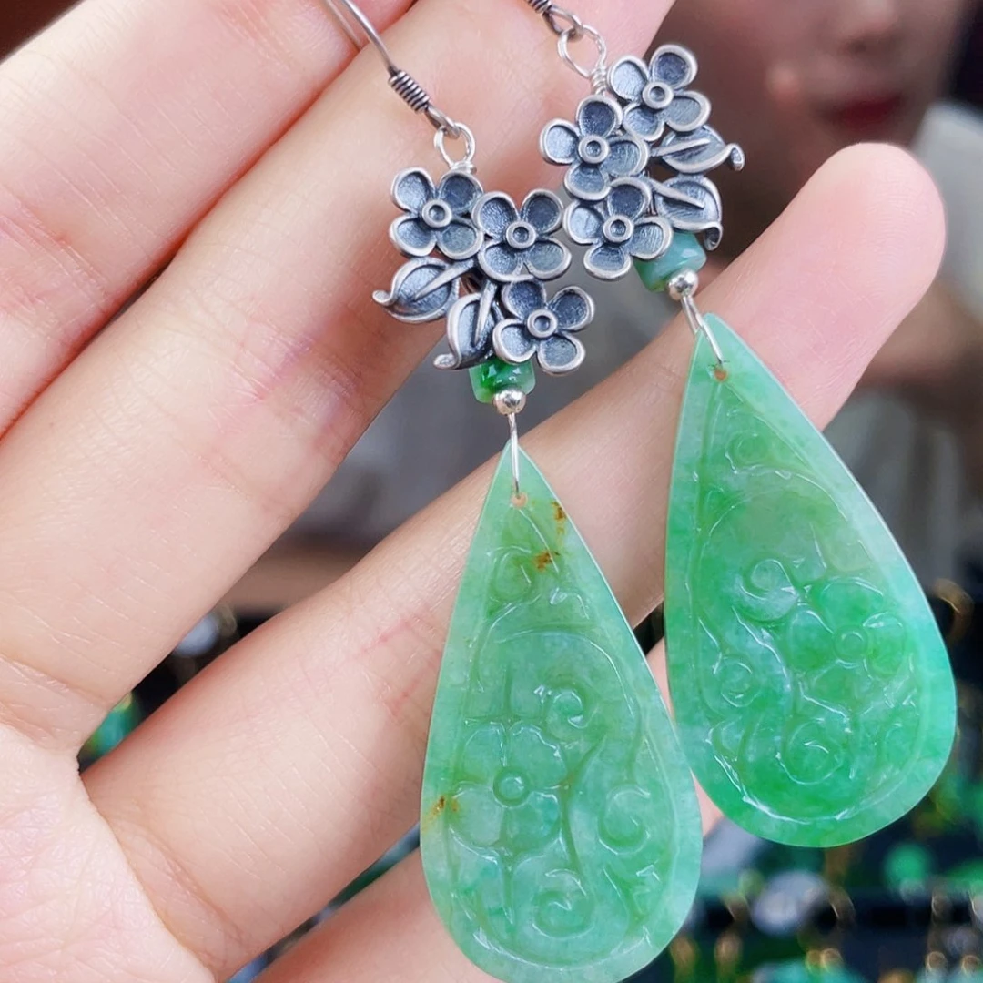 翡翠银S925镶嵌耳饰饰品