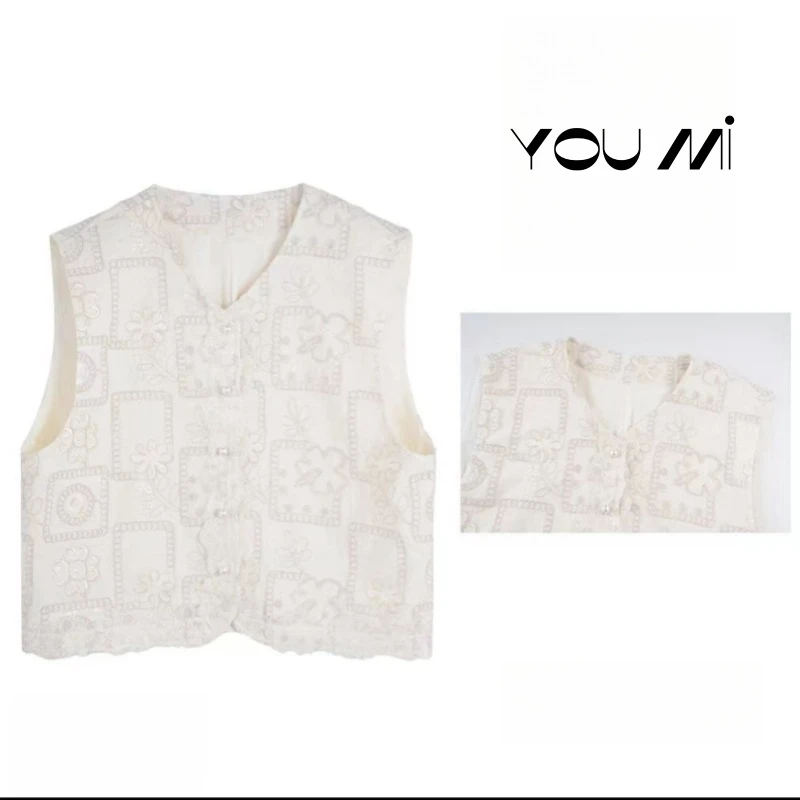 欧若风时尚复古百搭花朵刺绣国风马甲休闲百搭外穿提花马夹8869