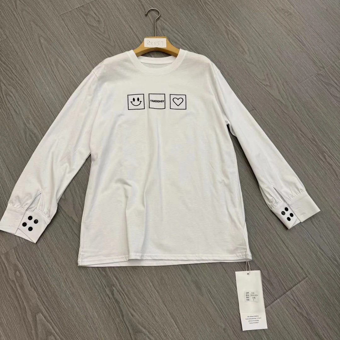 白色长袖休闲T恤#RX057