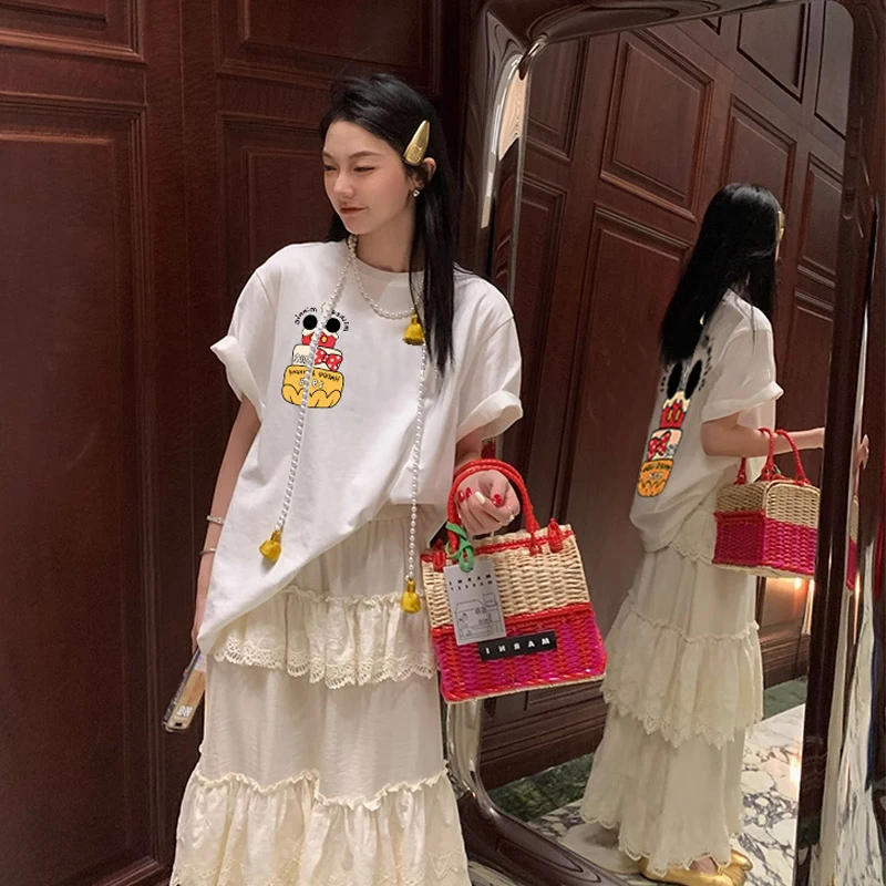 港味ins米奇前后图案潮牌百搭t恤上衣洋气女装纯棉短袖情侣装半袖