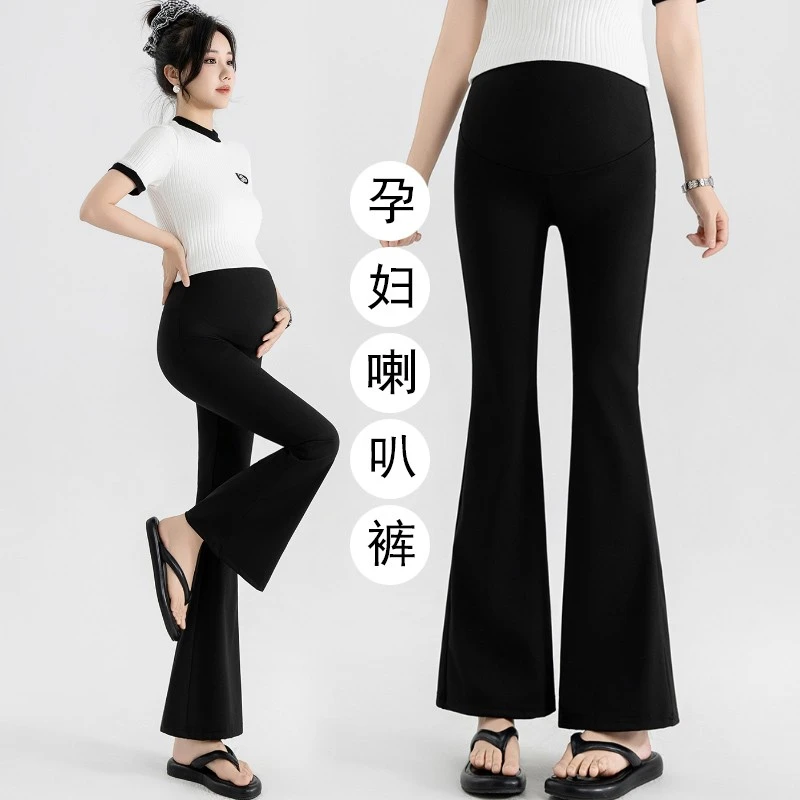 孕妇裤子2025春夏季新款打底裤鲨鱼皮喇叭裤高弹显瘦休闲托腹长裤