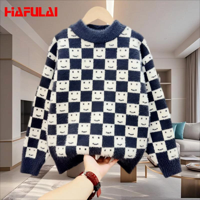 HAFULAI/哈芙莱高领休闲常规针织衫韩版童装撞色毛衣长袖保暖秋冬