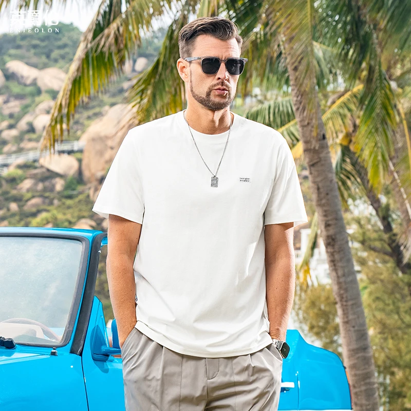 100支液氨云感丝光棉夏季凉感短袖t恤男休闲冰丝刺绣体恤衫T3272