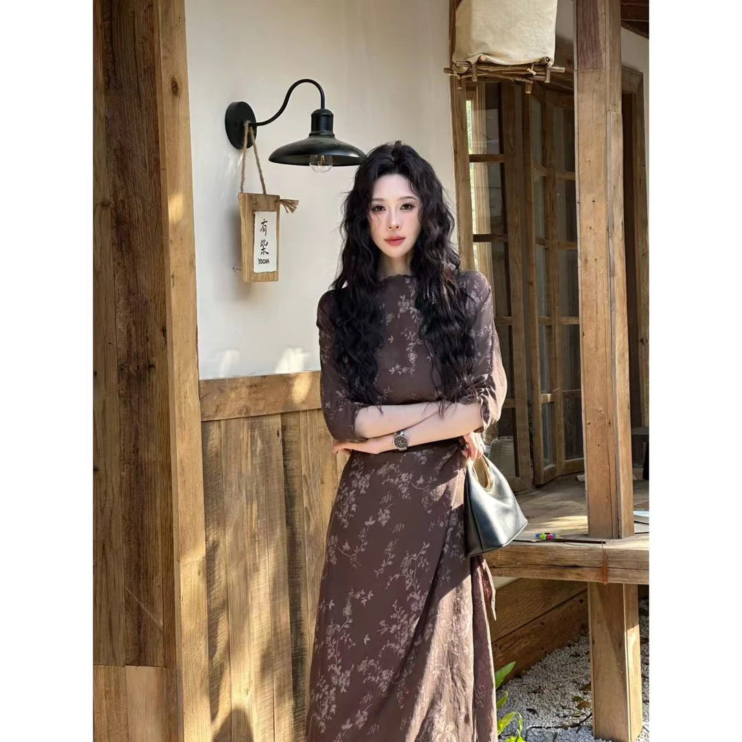 LILI《布蕾生花》高端精致碎花薄款收腰设计款连衣裙