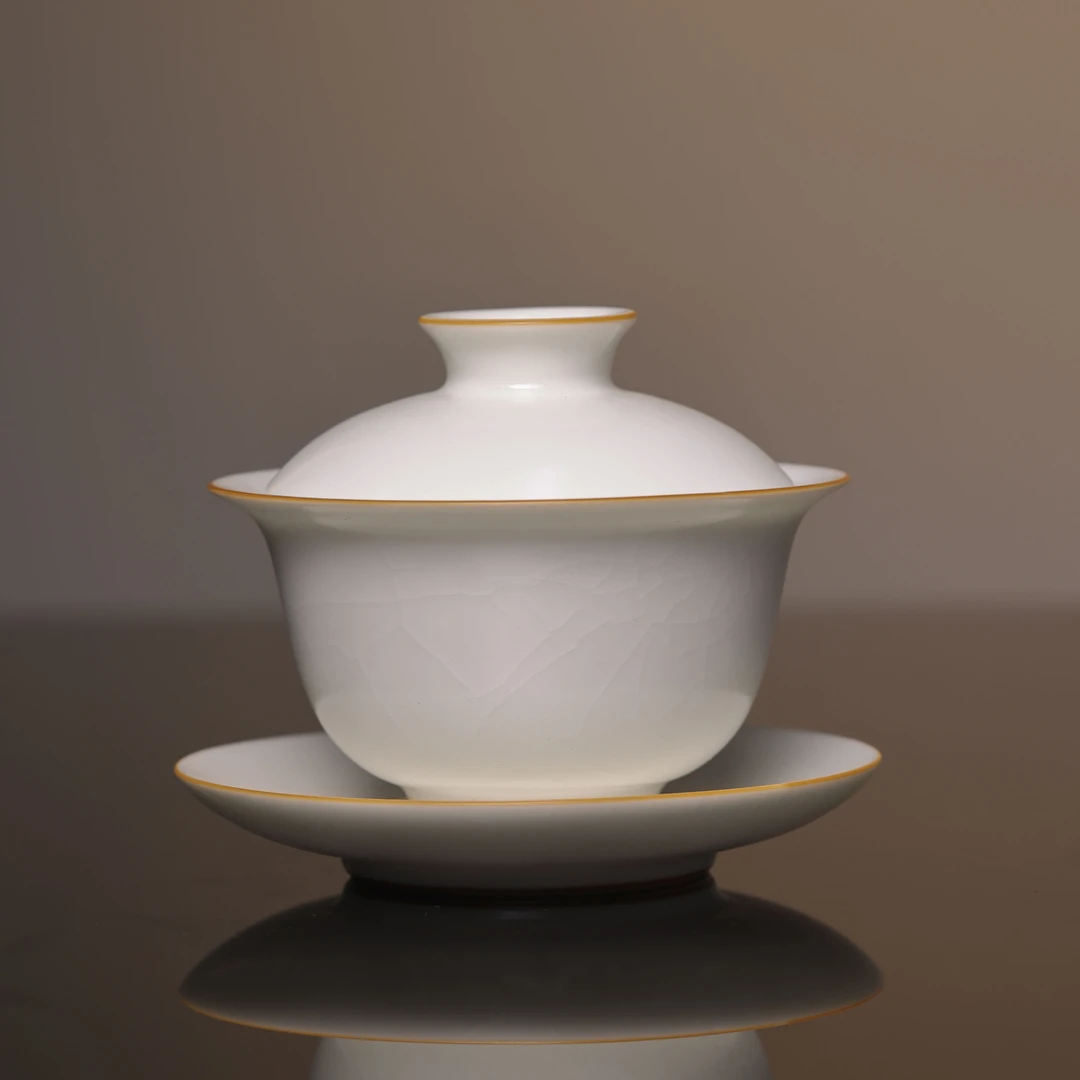 【墨舍好物】白汝窑陶瓷可开片可养金丝铁线三才盖碗（th185）