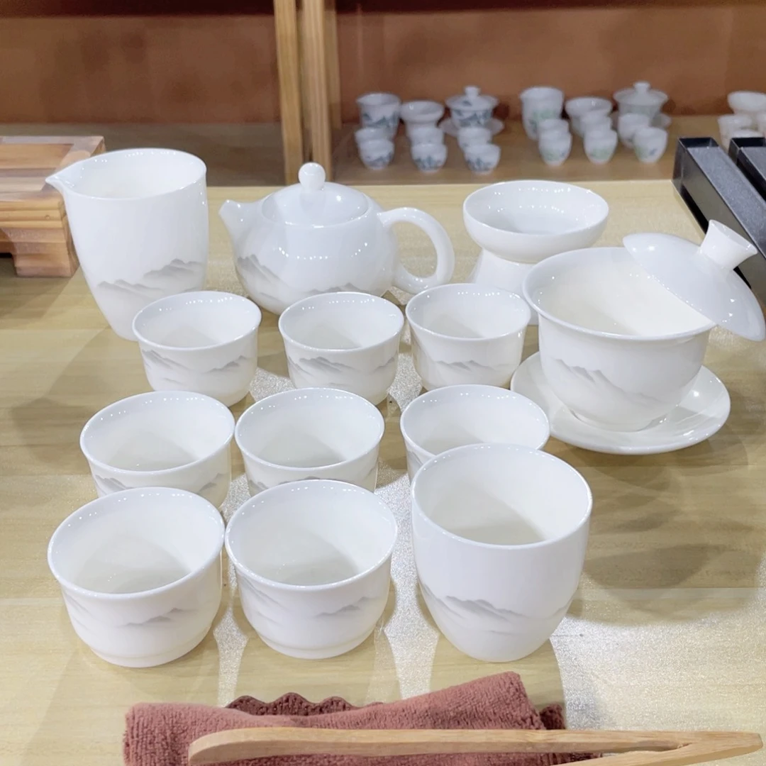 高端羊脂玉瓷茶具套装