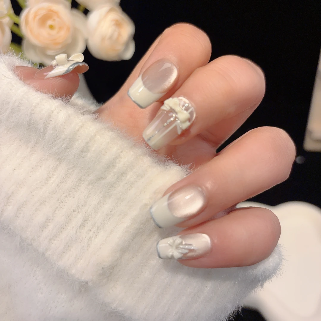 春日蝶  序纯手工穿戴甲网红ins风玻璃珠猫眼显白简约气质温柔