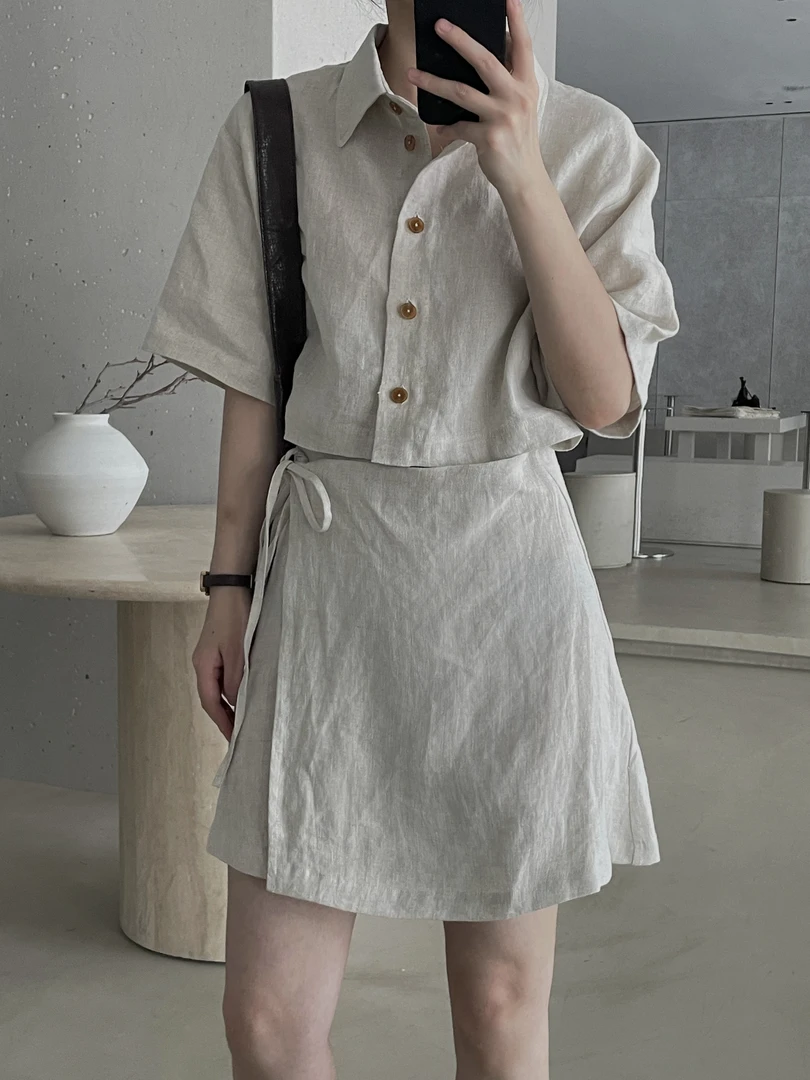 2025S/S『满分亚麻』显瘦气质高腰夏季小众百褶设计感连衣裙37233S