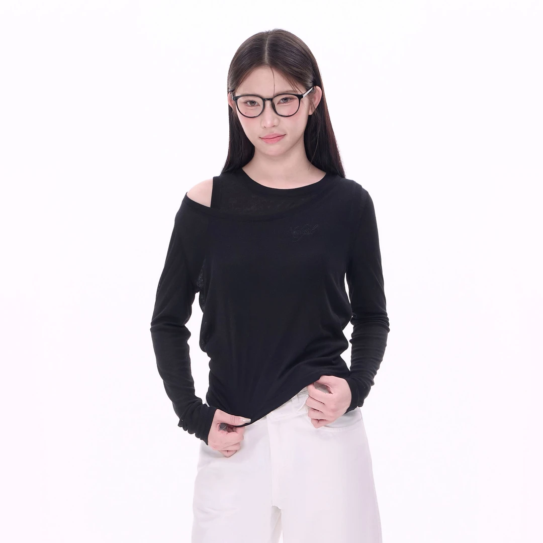 【NCXK】左右袖两件套交错设计感长袖套装微透修身百搭CX25012