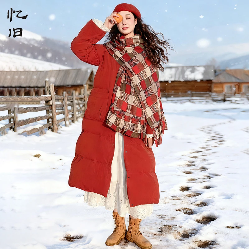 【拥抱37C°】文艺复古中长款圆领羽绒服