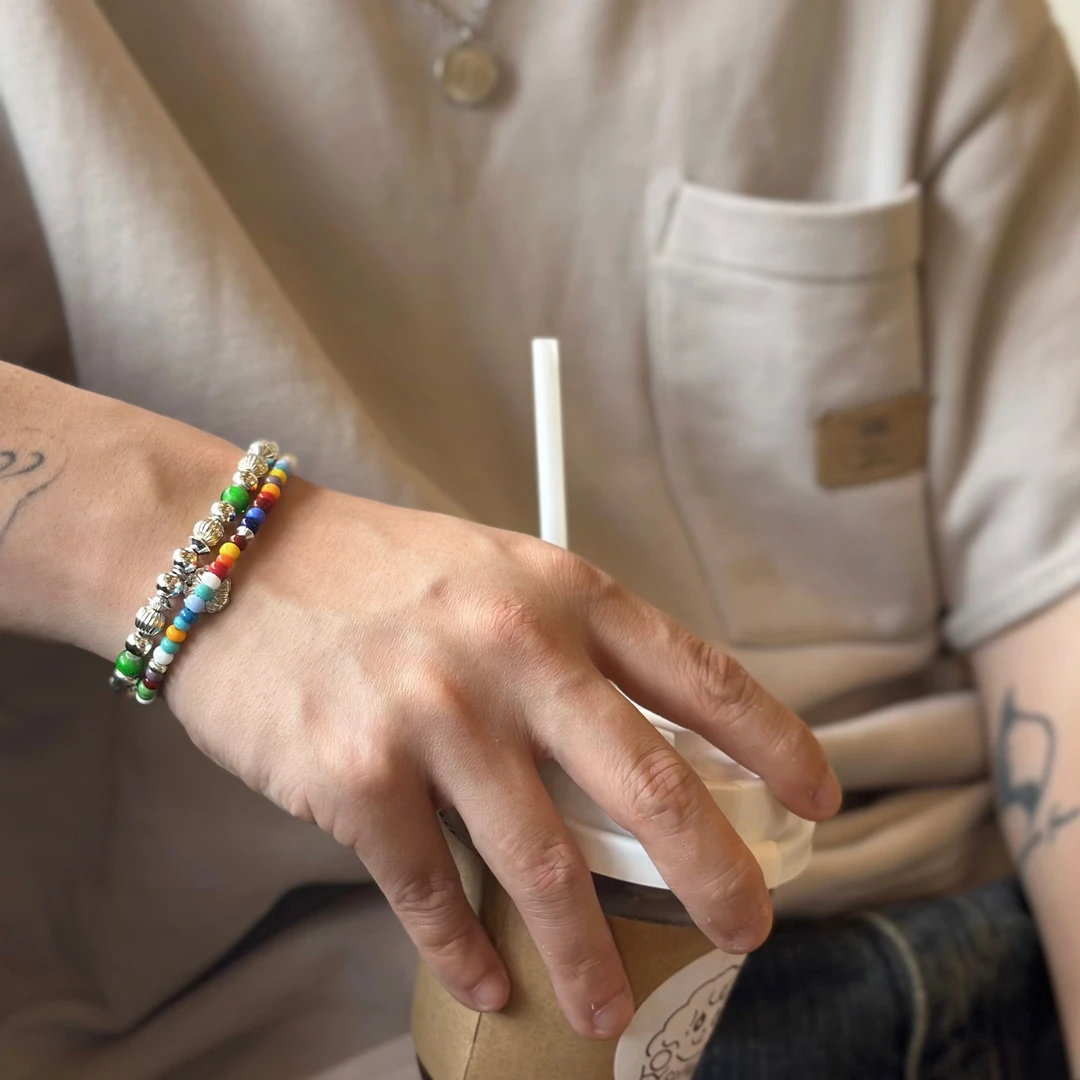 清仓榴莲手作定制【七彩琉璃珠】日系复古圣诞手串手链复古情侣男