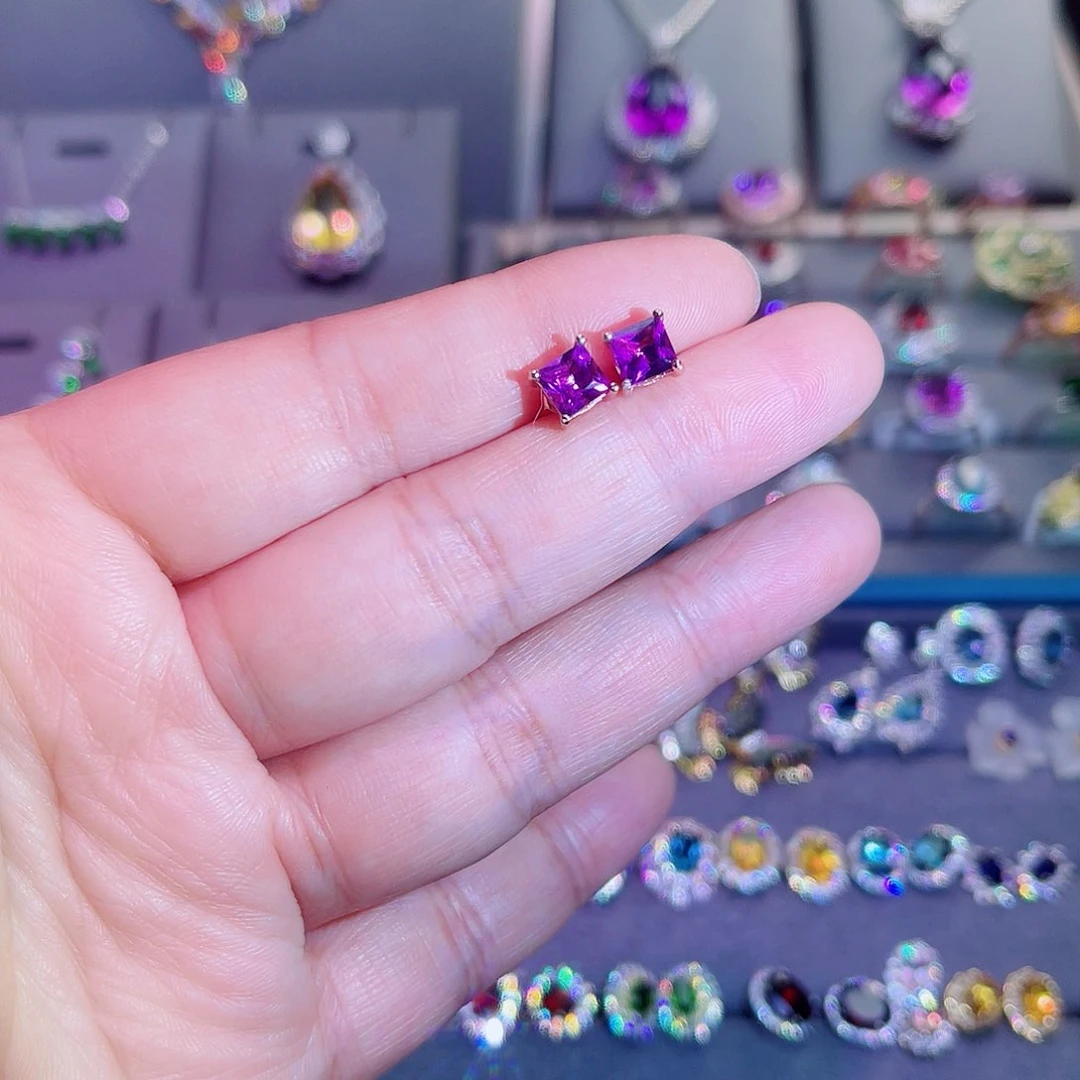 银S925镶嵌耳饰紫晶