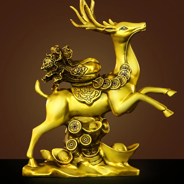 黄铜鹿摆件一路发财梅花鹿鹿头新中式家居客厅办公室装饰乔迁礼品