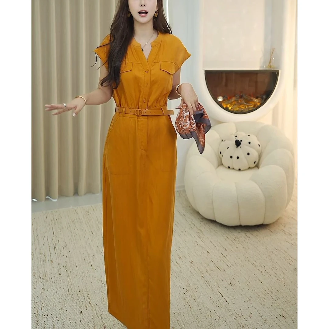 休闲时尚宽松小个子裙子2025夏季新款腰带搭配显瘦百搭无袖连衣裙