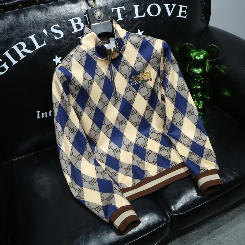 希敦纽勒欧货刺绣套头卫衣男士秋季个性字母印花半拉链立领外套