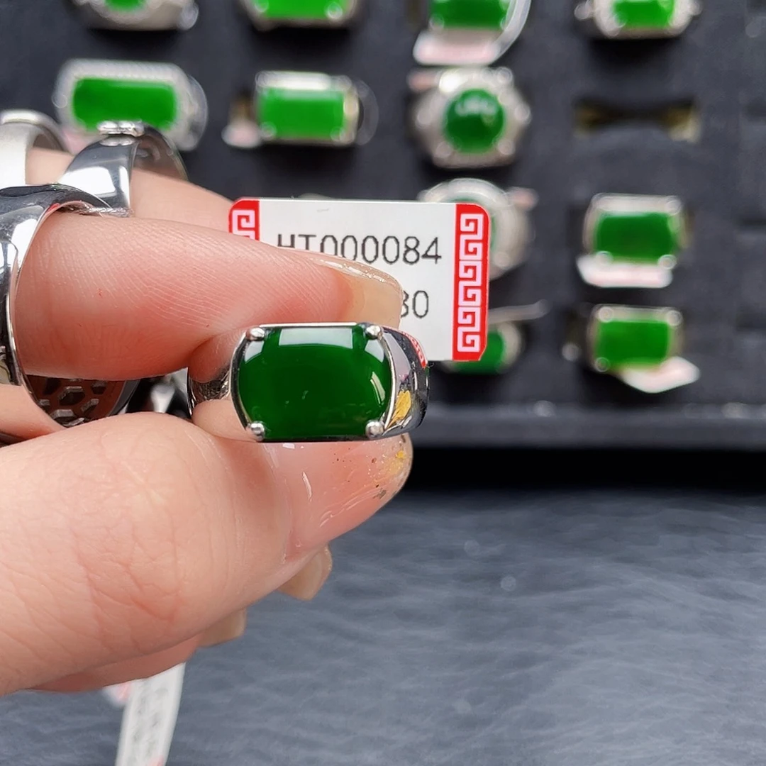 翡翠戒指银S925镶嵌后**…编号0084