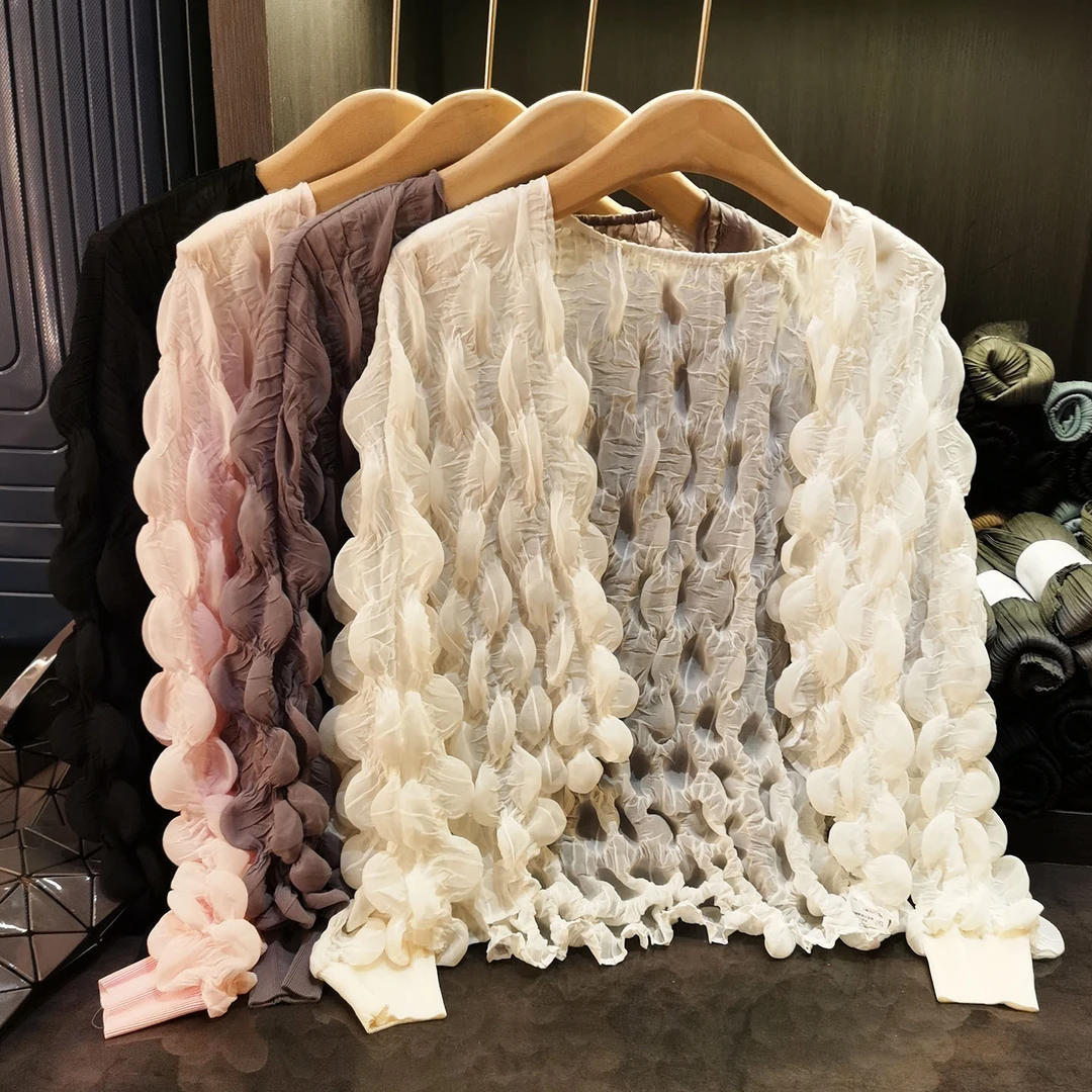 轻若羽毛~小众设计感泡泡设计上衣夏季新款宽松甜美纯色长袖外套