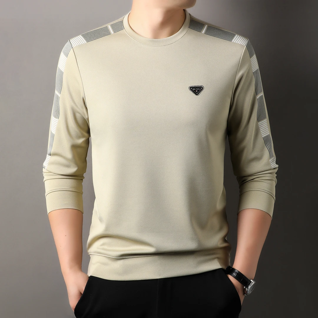 2025秋季潮流男士薄款潮流印花打底衫青年男休闲时尚百搭圆领卫衣