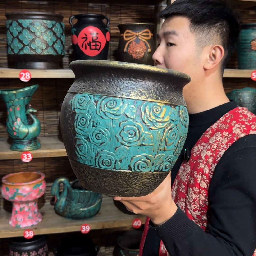 带孔高端浮雕花盆尺寸高21-21