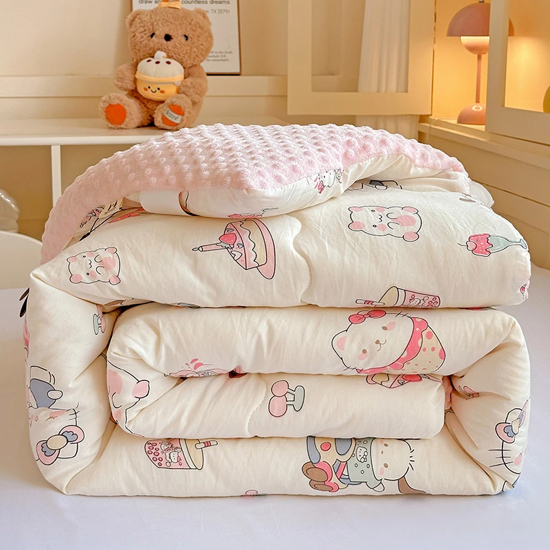 双层纱豆豆绒被子2025新款亲肤柔软学生宿舍大豆春秋被子冬被四季